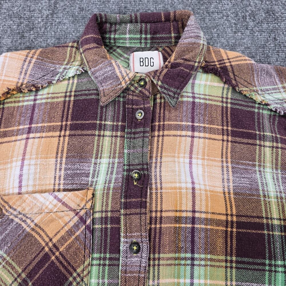 BDG Shirt Womens XS Multicolor Plaid Flannel Raw Hem Button Up Relaxed Fit Boho - Picture 11 of 16